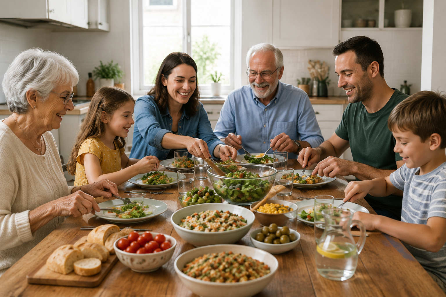 Healthy family enjoying dinner